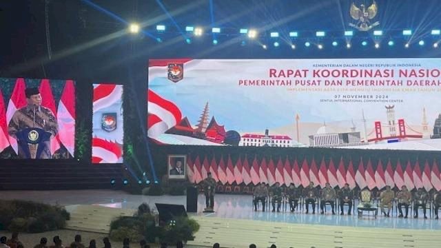 Prabowo Hadiri Rakornas Pempus dan Pemda di Sentul.(F-INT)