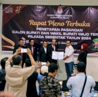 KPU Wajo Tetapkan Andi Rosman-Baso Rahmanuddin sebagai Bupati dan Wakil Bupati Terpilih